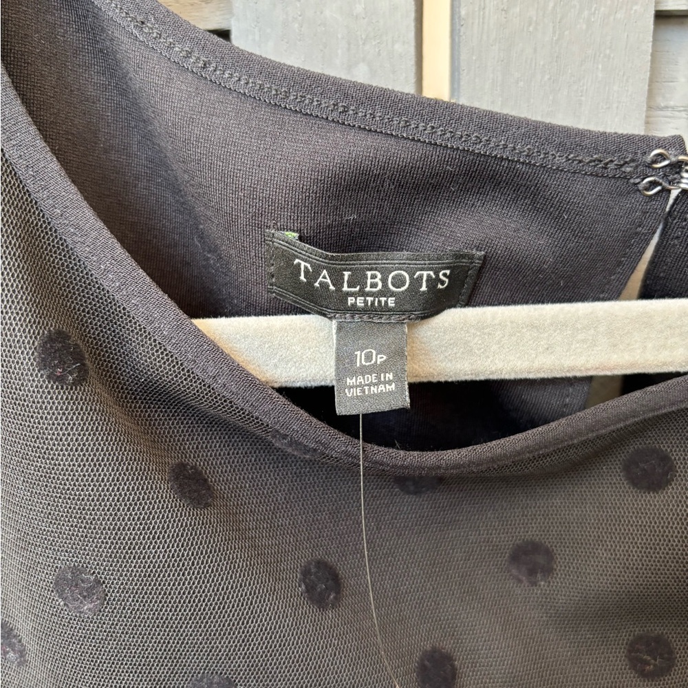 NWT Talbots Black Dress with Sheer Polka Dot Detail. 3/4 Sleeves. NWT. Size 10P - Picture 4 of 7